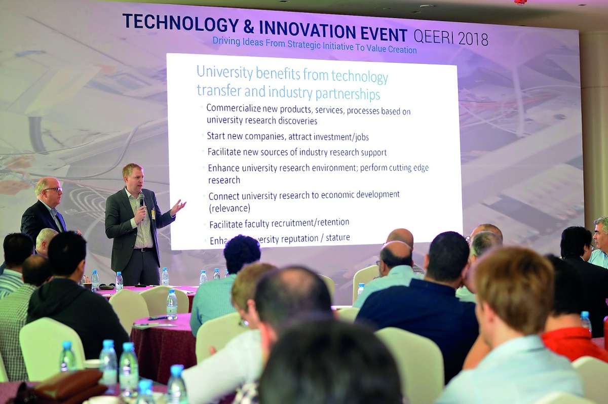 An expert speaks during QEERI’s Technology and Innovation 2018 event at HBKU Research Complex. 