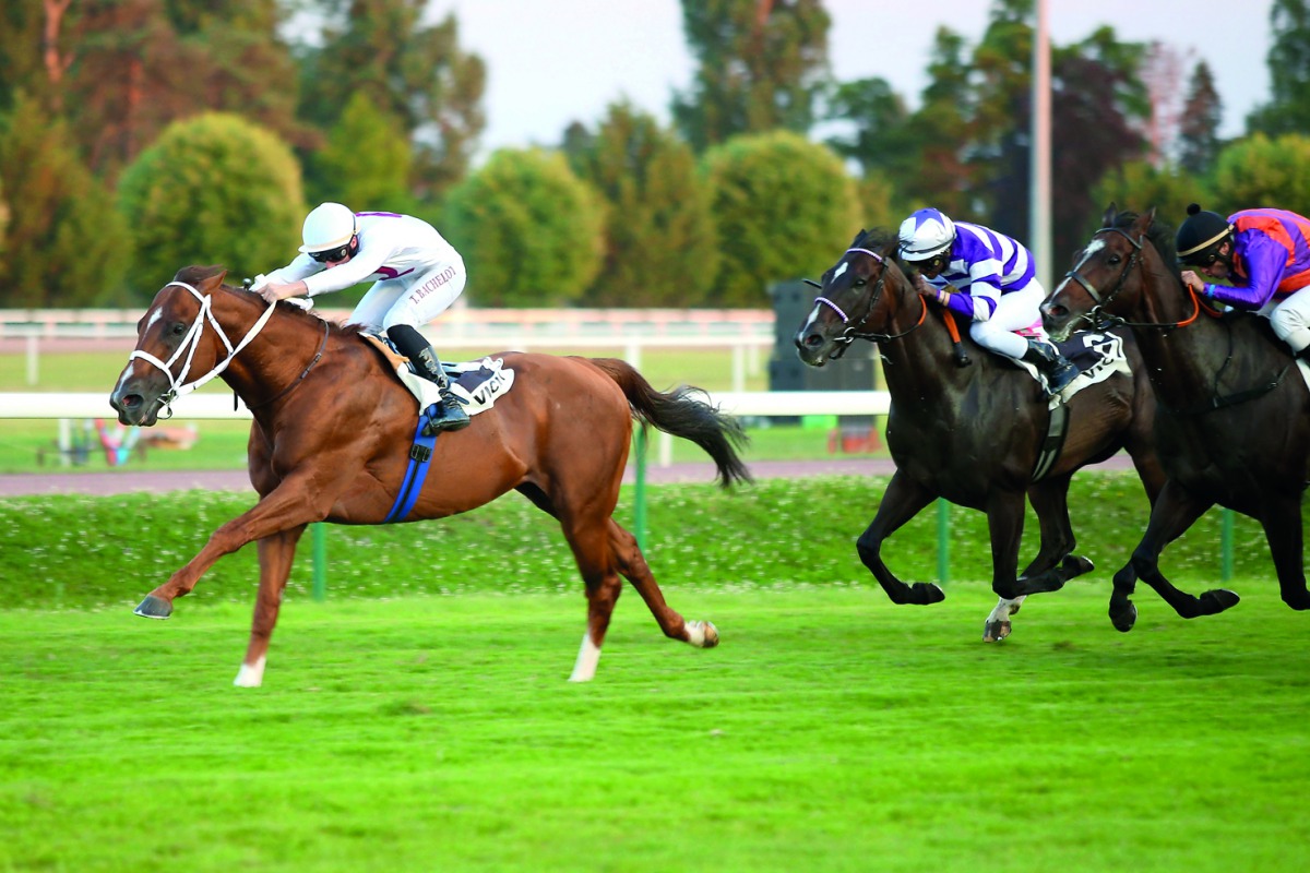 Noor Al Hawa (left) on his way to win the Grand Prix de Compiègne (L) in the Grand Prix de Vichy (Gr3) in France yesterday.  
 