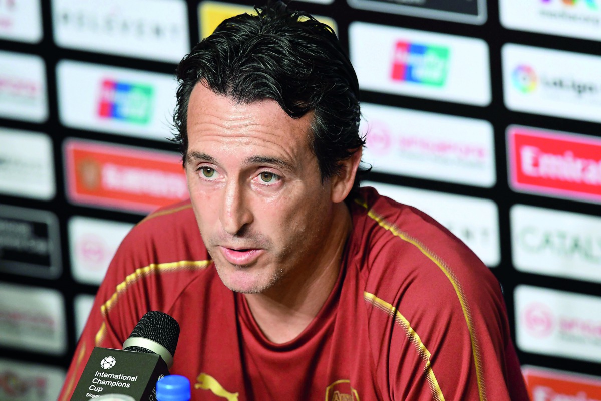 Arsenal’s manager Unai Emery attends a press conference ahead of their International Champions Cup football match in Singapore yesterday.