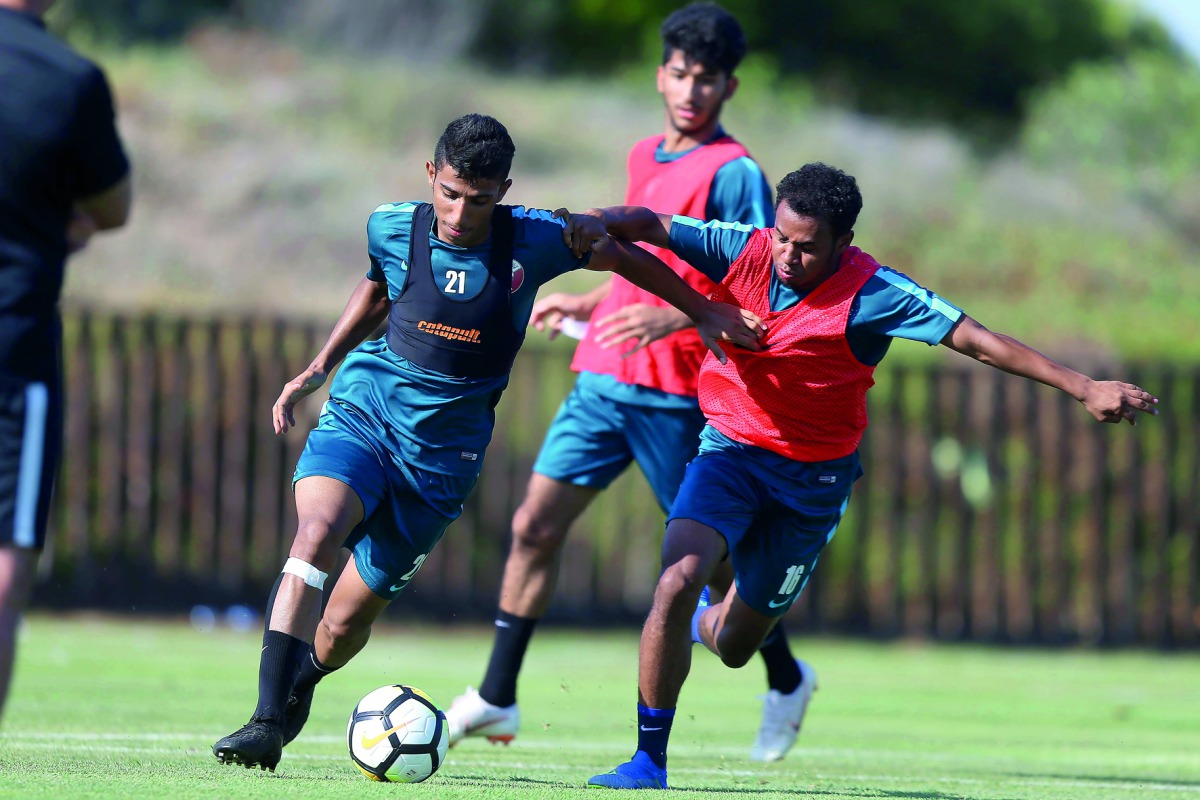 Qatar U-19 players during a training session in Valencia, ahead of their opening game against the hosts. 