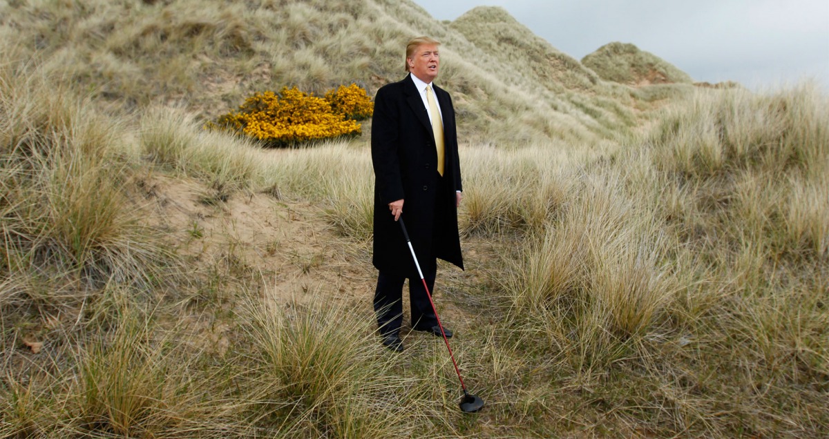 Donald Trump, pictured here on the sand dunes of the Menie estate near Aberdeen, Scotland, in 2010, has said his golf investments are valuable long-term property plays. Reuters/David Moir