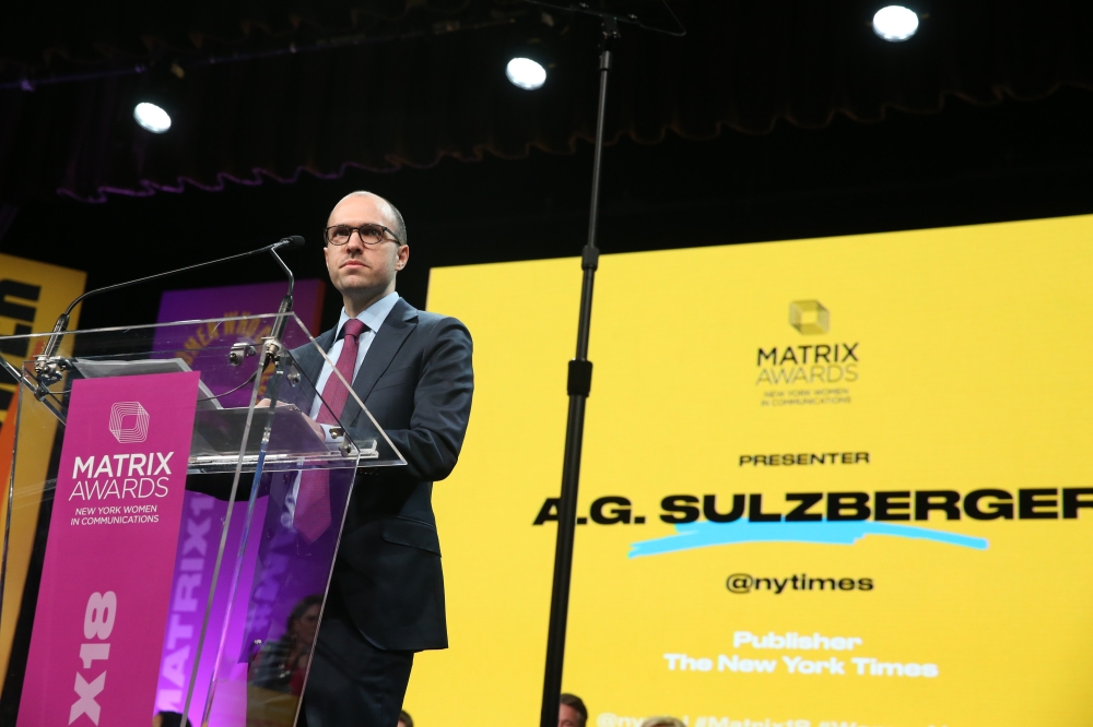 In this file photo taken on April 23, 2018, A.G. Sulzberger attends the 2018 Matrix Awards at Sheraton Times Square in New York City.  AFP / Getty Images North America / Rob Kim