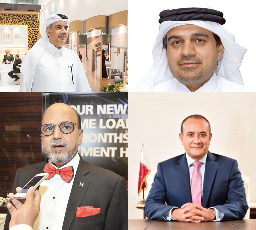 CLOCKWISE FROM TOP: Nasser H Al Ansari, JRE Chairman; Dr Abdulbasit Al Shaibei, CEO of QIIB; Joseph Abraham, Commercial Bank Group CEO, and Dr R Seetharaman, Group CEO, Doha Bank.