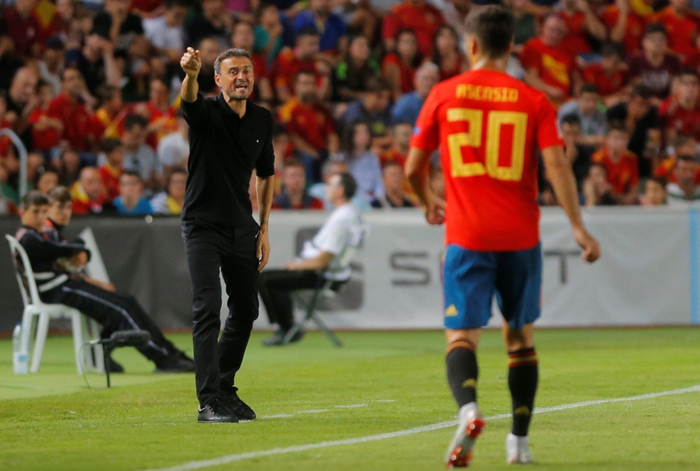 Spain coach Luis Enrique gestures to Marco Asensio REUTERS/Heino Kalis