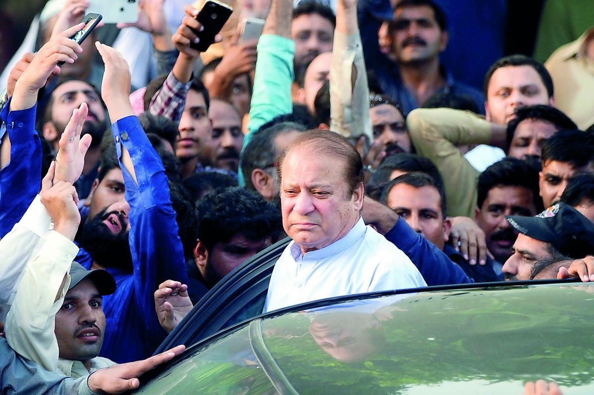 Former Prime Minister Nawaz Sharif, who was temporarily released from prison, arrives to attend funeral services for his wife, Kulsoom, in Lahore, Pakistan September 14, 2018. Reuters/Mohsin Raza 