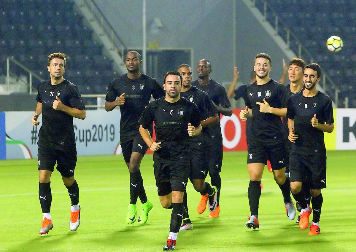 Al sadd’s players taking part in a training session on the eve of their AFC Champions League quarter-finals second leg match against Iran’s Esteghlal which will be played at the Jassim Bin Hamad Stadium in Doha today. 