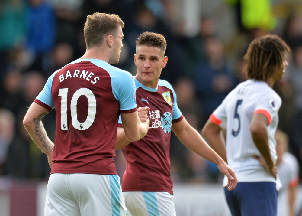 Burnley's Ashley Barnes celebrates scoring their third goal REUTERS/Peter Powell 
