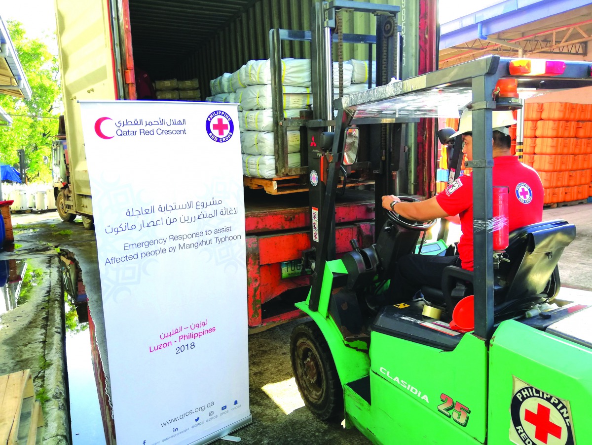 Relief items delivered to warehouses.
