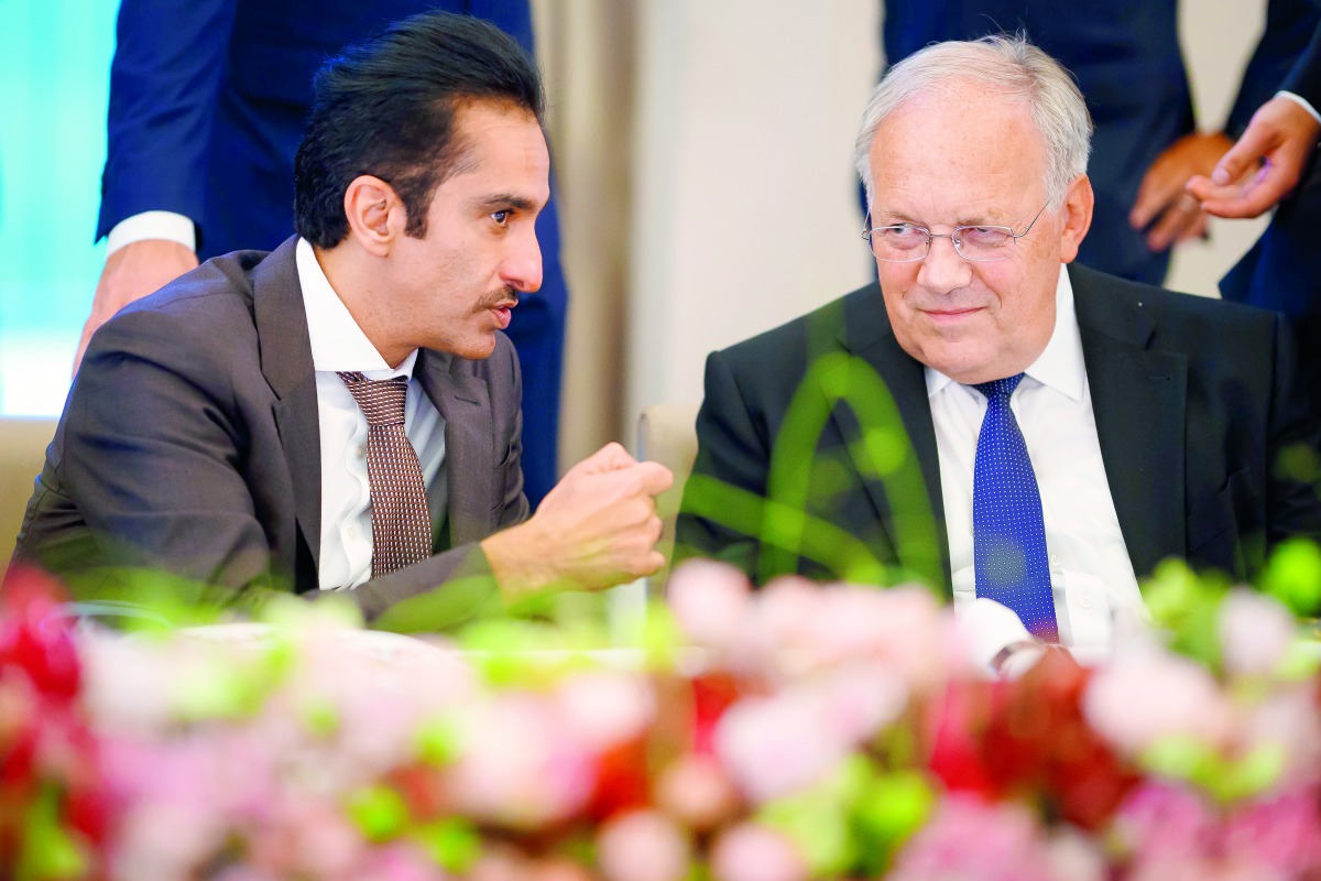 Sheikh Nawaf bin Jassim bin Jabor Al Thani (left), Chairman of Katara Hospitality, and Federal Councillor Johann Schneider Ammann during the opening ceremony of Bürgenstock Resort Lake Lucerne in Switzerland.
