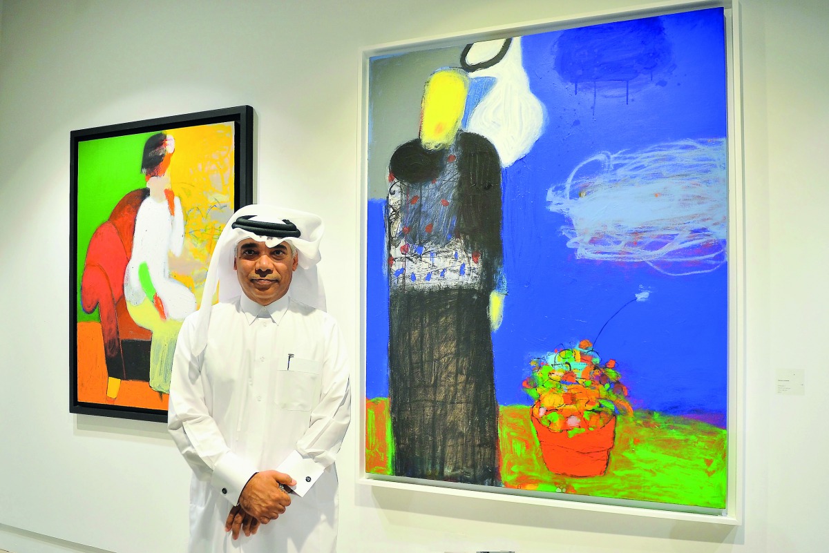 Qatari artist Salman Al-Malik at the launch of his solo exhibition titled “Direction” held at Al Markhiya Gallery at the Fire Station on Tuesday. Pic: Baher Amin / The Peninsula 
