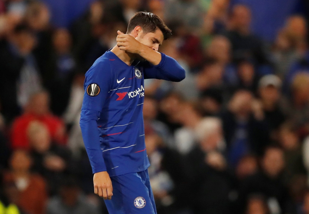 Chelsea's Alvaro Morata celebrates scoring their first goal Action Images via Reuters/Andrew Boyers