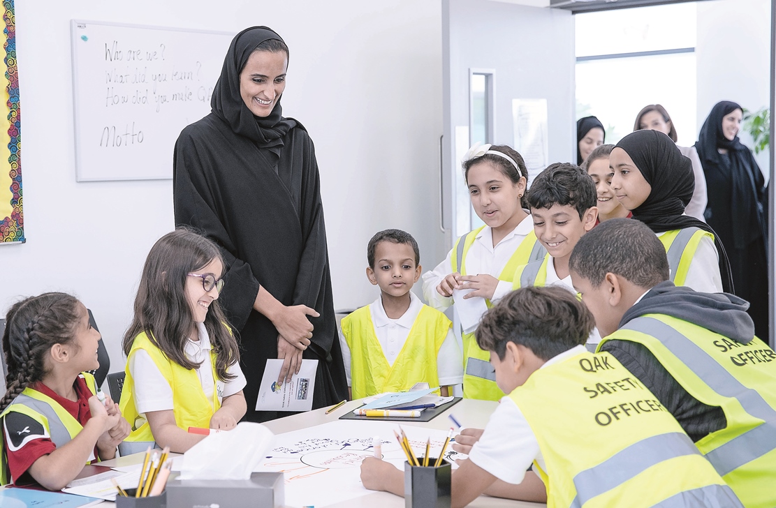 H E Sheikha Hind bint Hamad Al Thani, Vice-Chairperson and CEO of QF, interacting with students at the Qatar Academy Al Khor (QAK). 