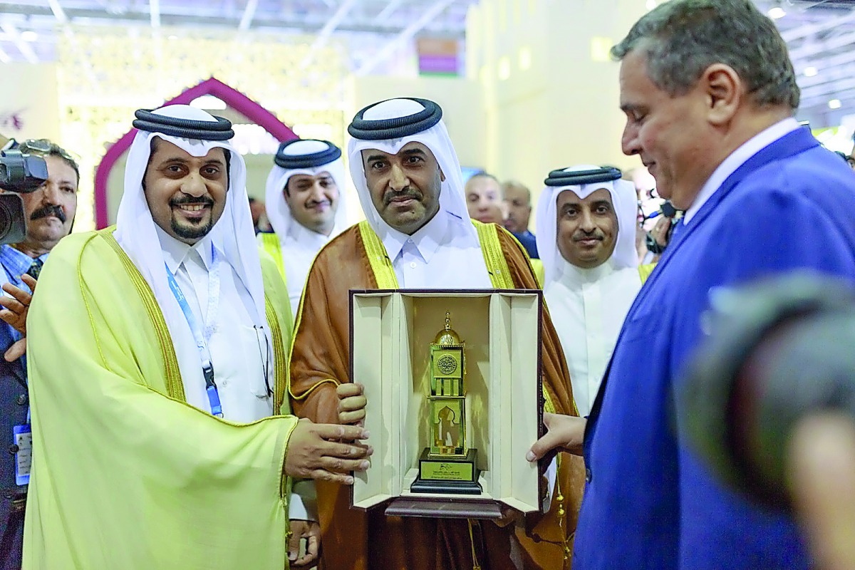 Aziz Akhannouch, Morocco’s Minister for Agriculture and Maritime Fisheries, is seen along with Qatari officials during the inauguration ceremony of the Salon du Cheval in Morocco yesterday.