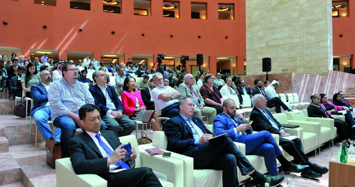 Michael Trick, Dean of CMU-Qatar (fourth left, front row) and other distinguished guests during the Dean’s Lecture Series at the Carnegie Mellon University in Qatar, yesterday.  Pic: Salim Matramkot/The Peninsula 