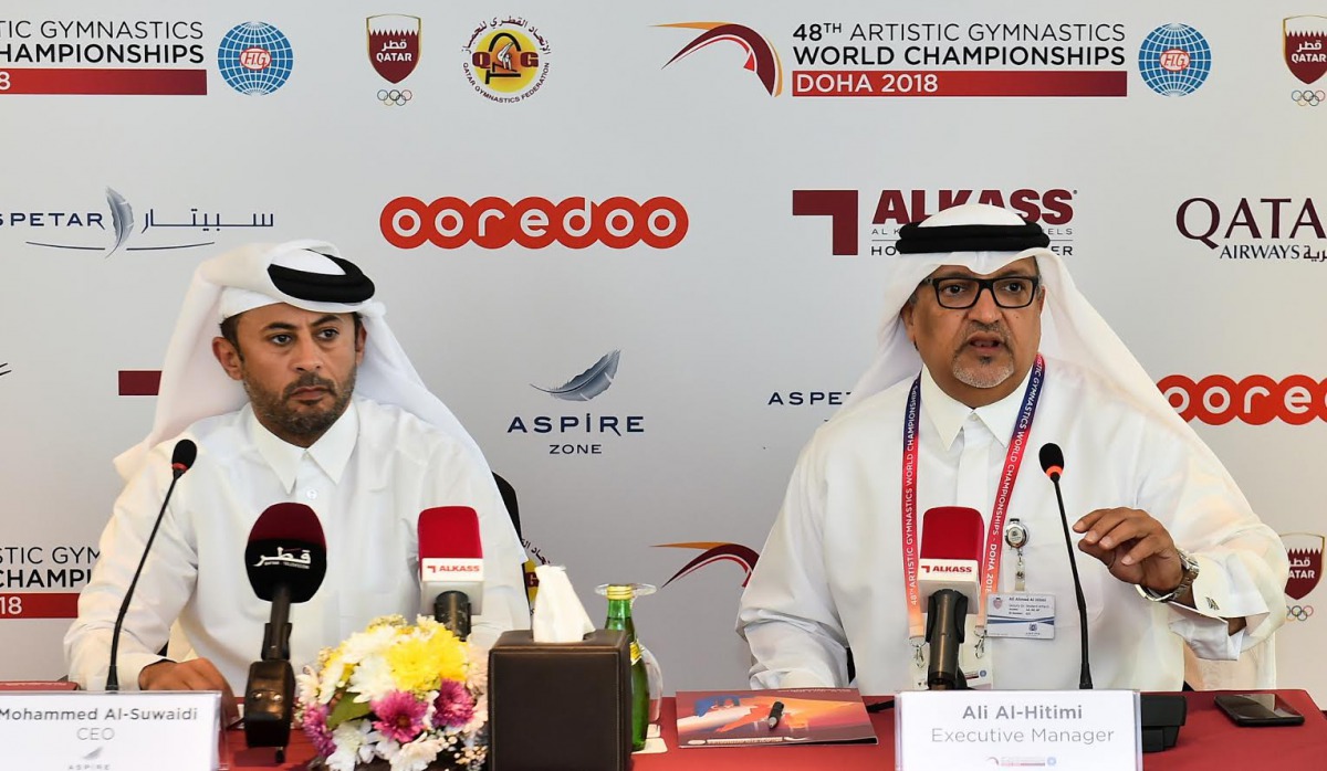Ali Al Hitmi, Executive Manager of the Local Organising Committee of Doha 2018 and Mohammed Al Suwaidi, CEO of Aspire during a press conference, yesterday. 