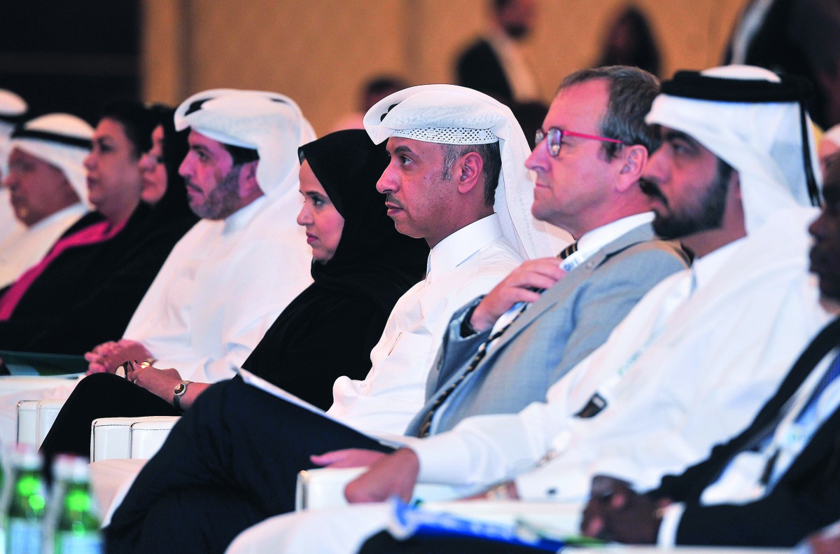 Minister of Administrative Development, Labour and Social Affairs, H E Dr Issa bin Saad Al Jafali Al Nuaimi and other dignitaries during the DIFI International Conference 2018, yesterday. Pic: Baher Amin / The Peninsula