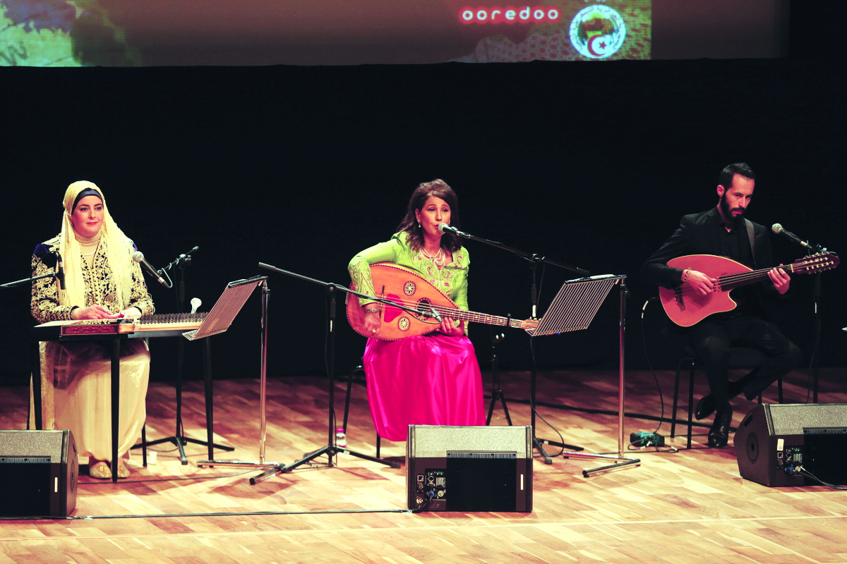 A prominent Algerian artiste Nassima Shaaban (centre) performs Andalusian music at a concert at Katara Opera House on Tuesday.