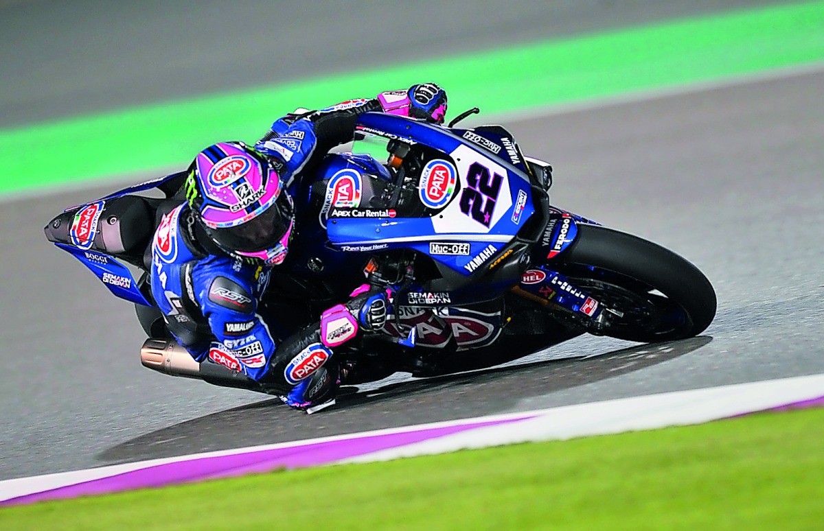 Team Milwaukee Aprilia’s Irish rider Eugene Laverty in action during the free practice at the Losail International Circuit on the opening day of the final WorldSBK round yesterday. Pic: Baher Amin/ The Peninsula