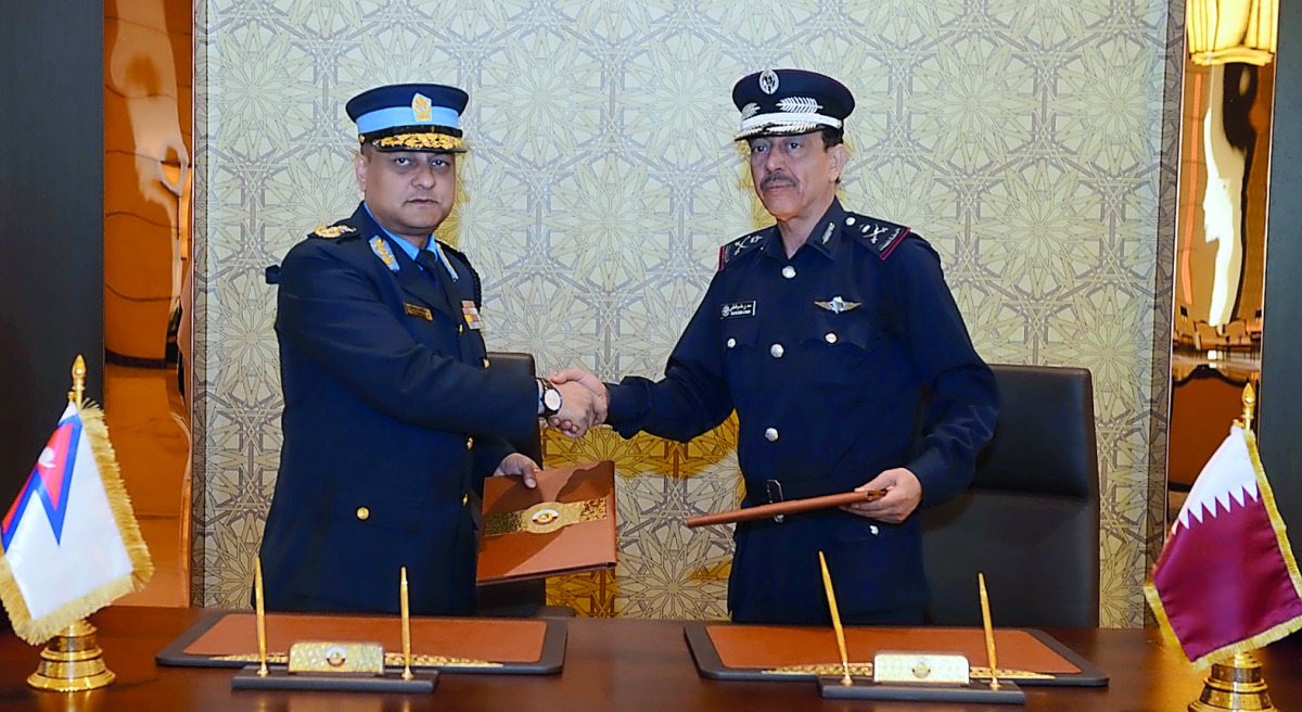 The Director of Qatar Public Security, Staff Major General Saad bin Jassim Al Khulaifi, and Inspector General of Nepal Police, Sarbendra Khanal, after signing the Letter of Intent.
