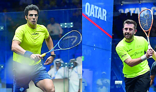 Omar Mosaad (left) of Egypt and England Daryl Selby will clash in today’s final of the QSF No.1 PSA Bronze tournament at the Khalifa International Tennis and Squash Complex.

