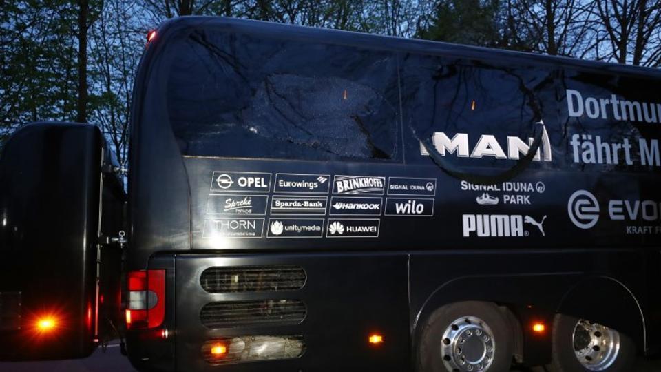 The Borussia Dortmund team bus is seen after an explosion near their hotel before their game against AS Monaco at Signal Iduna Park Dortmund Germany April 11  2017 Reuters  Kai Pfaffenbach