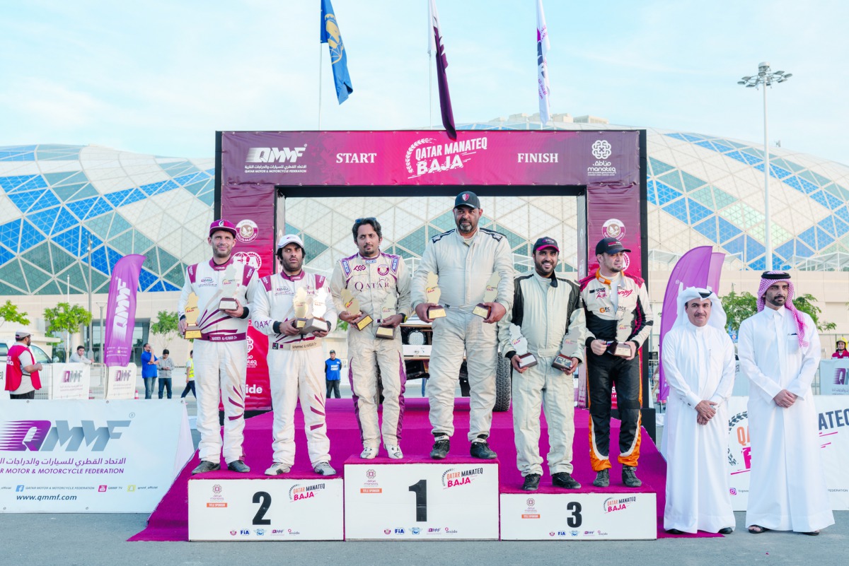 The podium winners in Round 4 of the Qatar Manateq Baja yesterday.