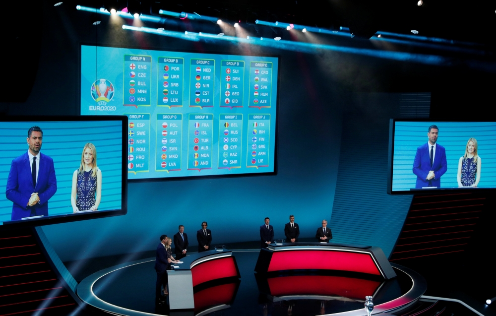 General view as the groups are displayed on a big screen following completion of the draw Action Images via Reuters/John Sibley