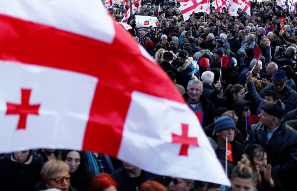 Opposition supporters hold a rally following the recent presidential election in Tbilisi, Georgia December 2, 2018. REUTERS/David Mdzinarishvili