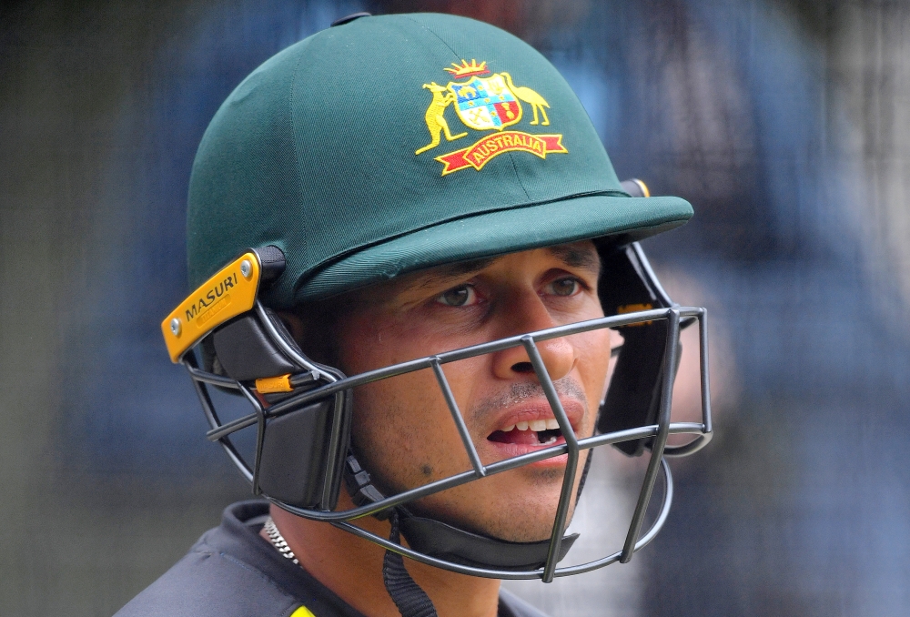Australian cricket player Usman Khawaja reacts during a training session at the Adelaide Oval in Adelaide, Australia, December 4, 2018. AAP/David Mariuz/via REUTERS
