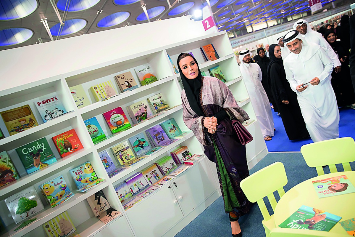 H H Sheikha Moza bint Nasser visited the 29th edition of Doha International Book Fair yesterday, which is hosting over 400 publishers from 30 countries under the theme “Doha, A City of Knowledge and Conscience.” Pic:AR Al Baker 