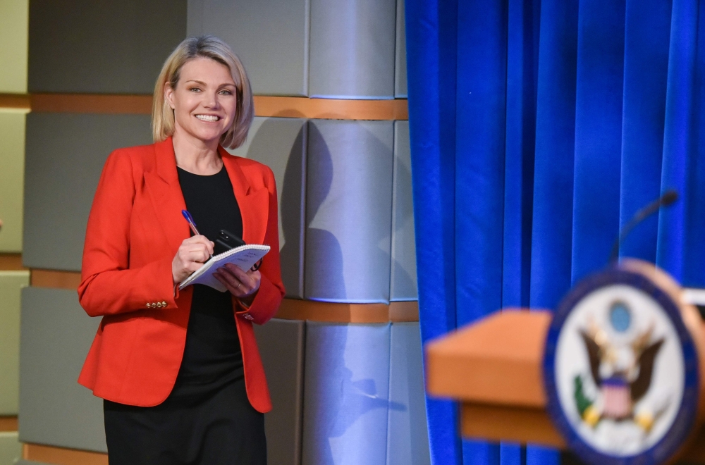 US State Department spokesperson Heather Nauert arrives for the release of 2017 Annual Report on International Religious Freedom on May 29, 2018 at the department press briefing room in Washington. AFP / Mandel Ngan
