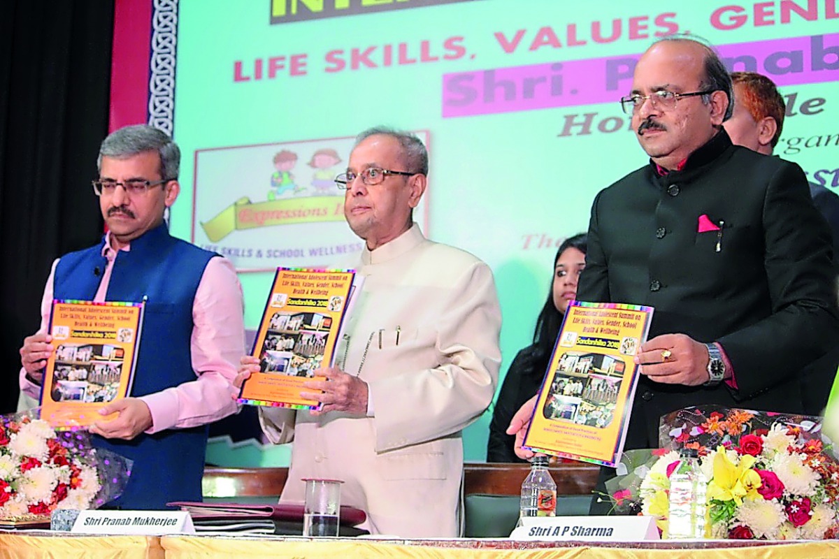 Pranab Mukherjee, former President of India, and AP Sharma, Principal, Birla Public School, at the function.