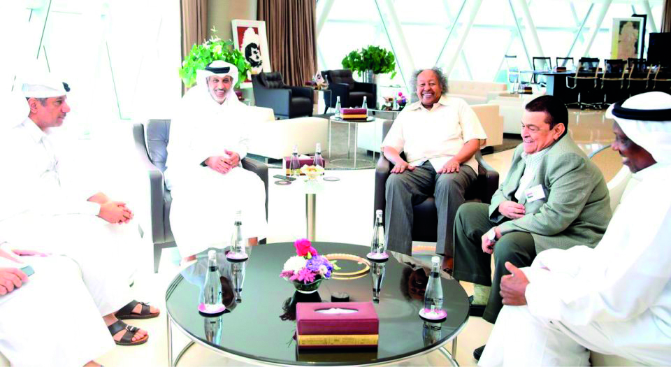 The President of Qatar Football Association (QFA), Sheikh Hamad bin Khalifa bin Ahmed Al Thani (second, left), with his Sudanese counterpart Dr. Kamal Hamed Shaddad during a meeting held in Doha, yesterday. 