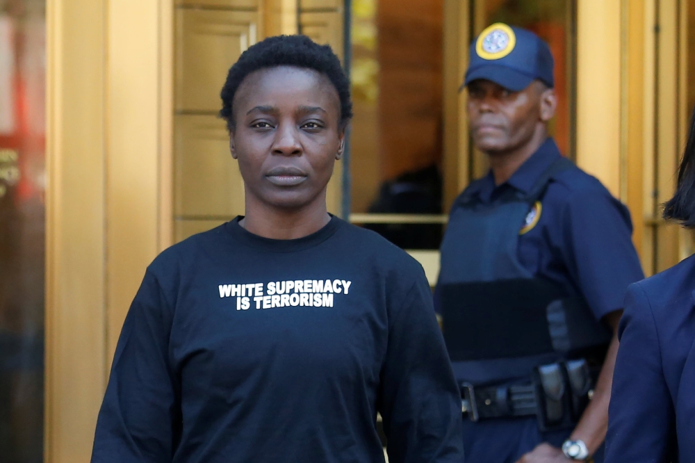 Patricia Okoumou a day after authorities say she scaled the stone pedestal of the Statue of Liberty to protest US immigration policy, July 5, 2018. Reuters / Shannon Stapleton