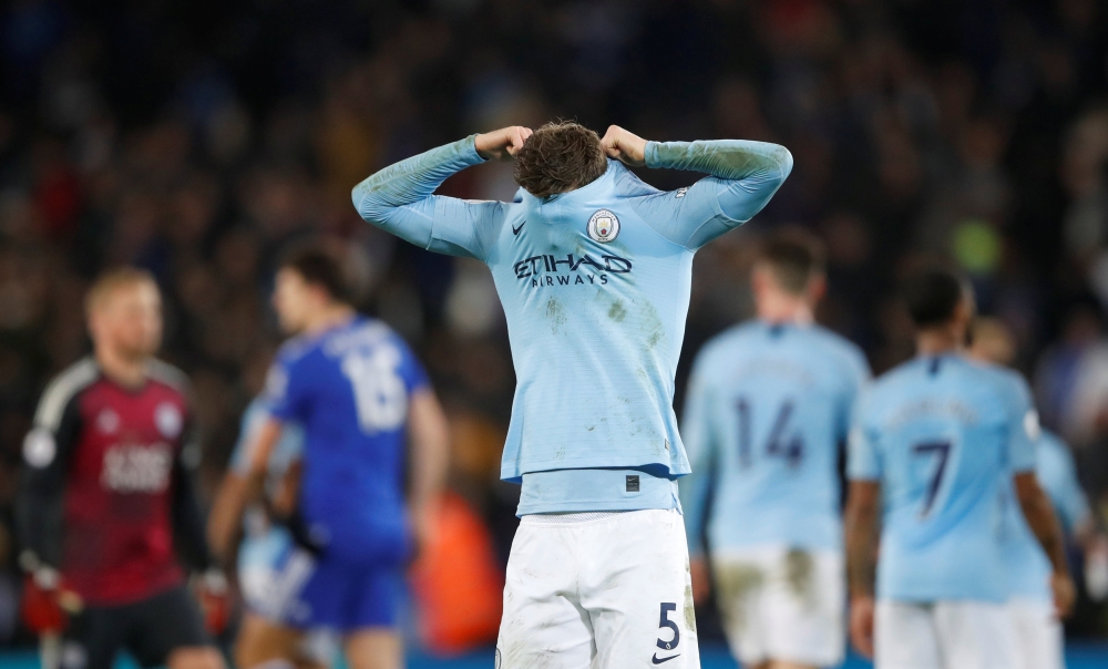 Manchester City's John Stones looks dejected at the end of the match Action Images via Reuters/Carl Recine