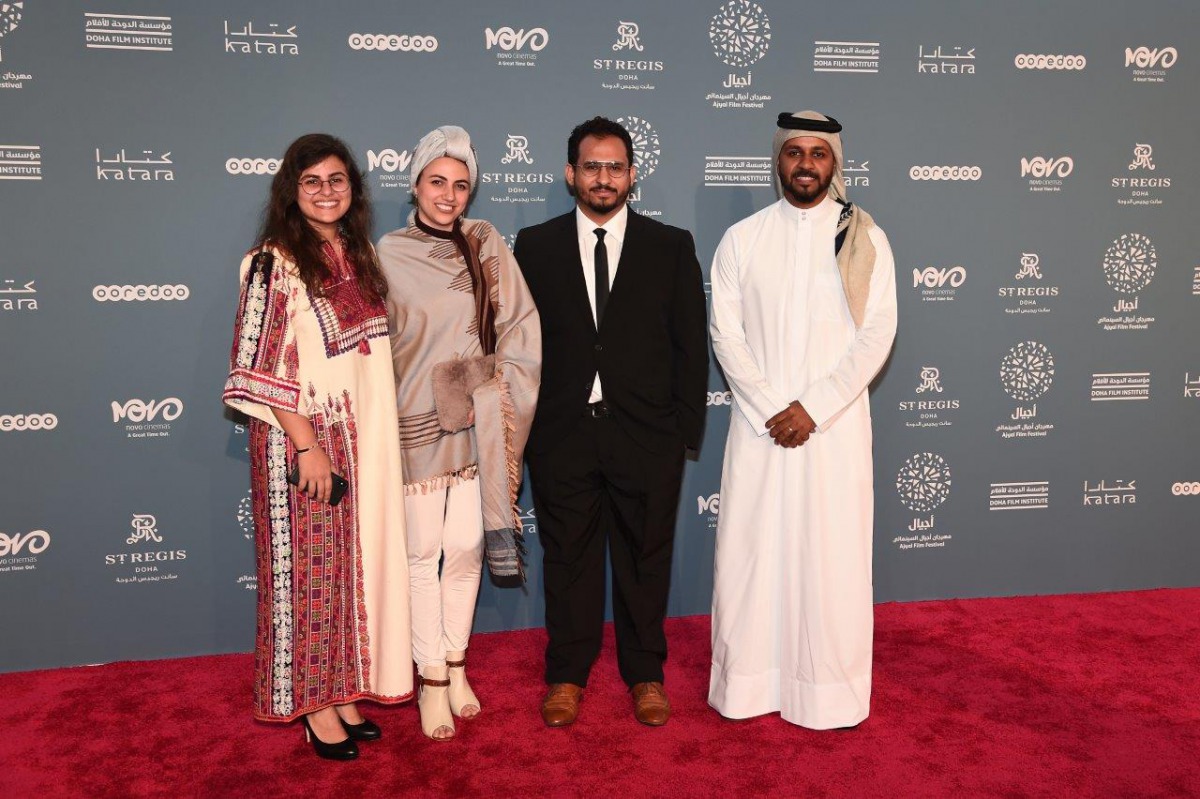 NU-Q student Mariam Al Dhubhani with her team Yassmine Hammoudiat and Mohammed Al Jaberi  at the Ajyal Film Festival.