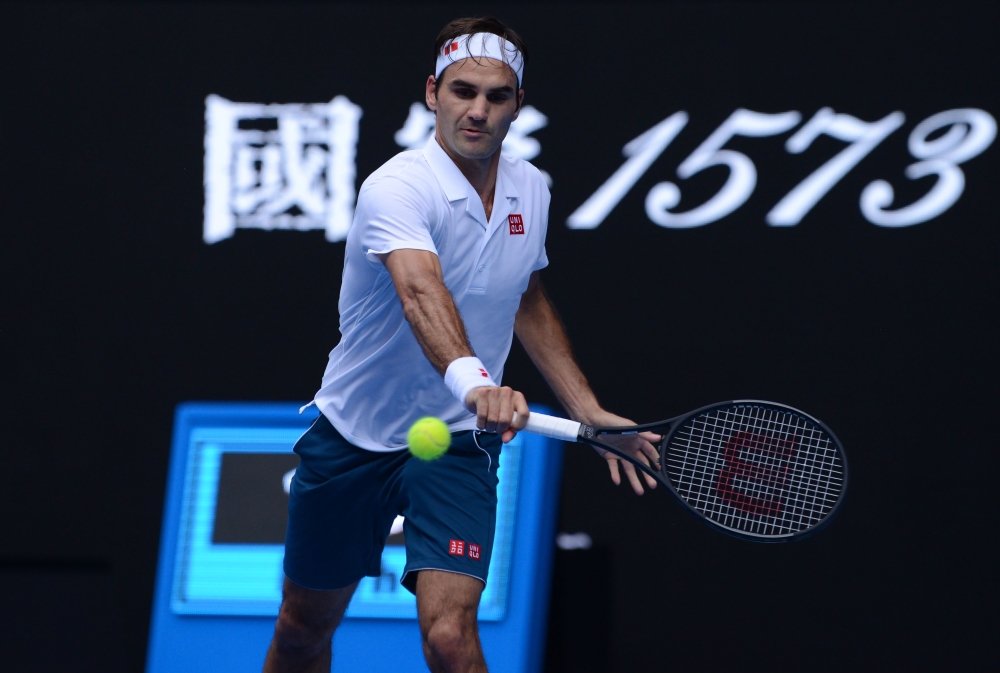 Roger Federer of Switzerland in action against Daniel Evans (not seen) of Britain during Australian Open 2019 Men's Singles match in Melbourne, Australia on January 16, 2019.  Recep ?akar - Anadolu 