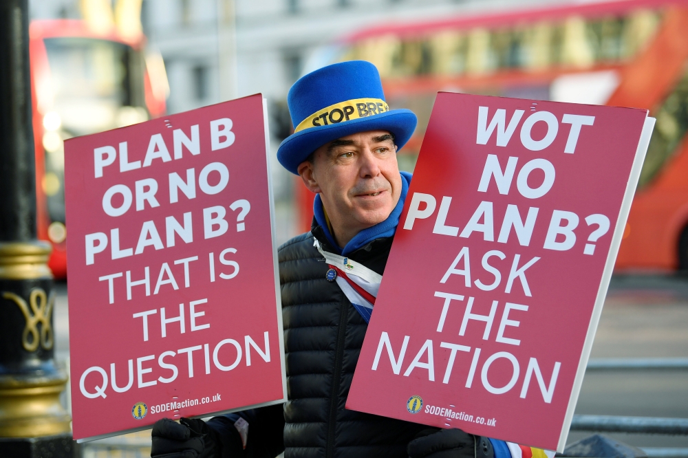 Anti-Brexit campaigner Steve Bray demonstrates outside Downing Street in London, Britain, January 22, 2019. REUTERS/Toby Melville