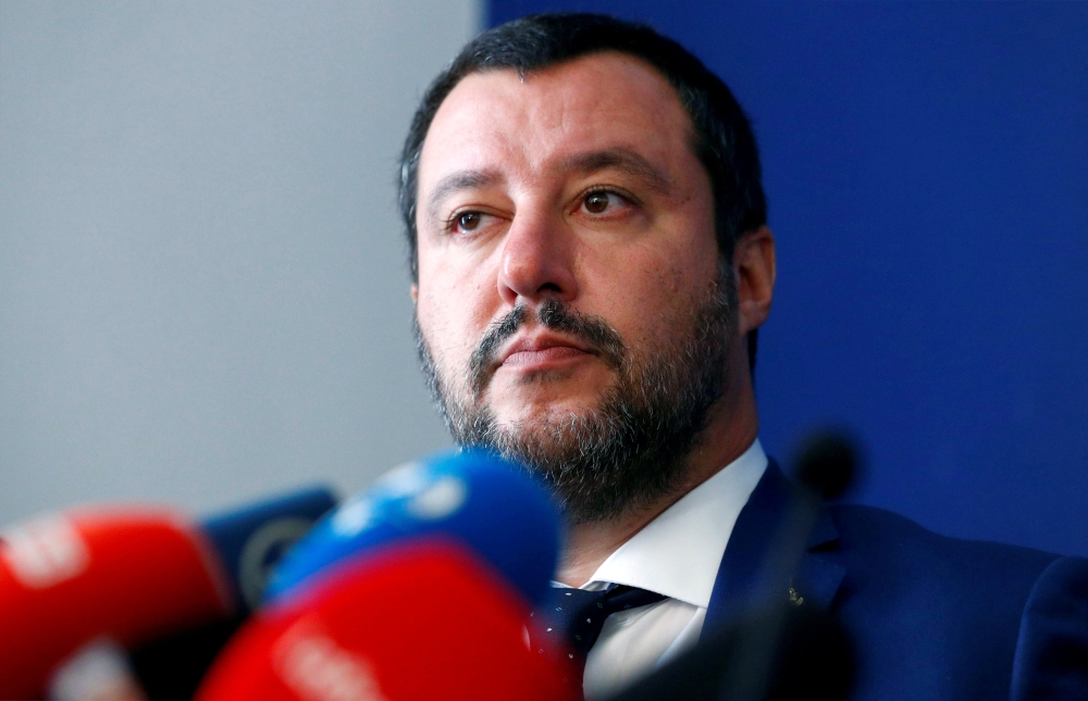 Italian Interior Minister Matteo Salvini attends a a news conference with French far right leader Marine Le Pen in Rome, October 8, 2018. Reuters/Max Rossi