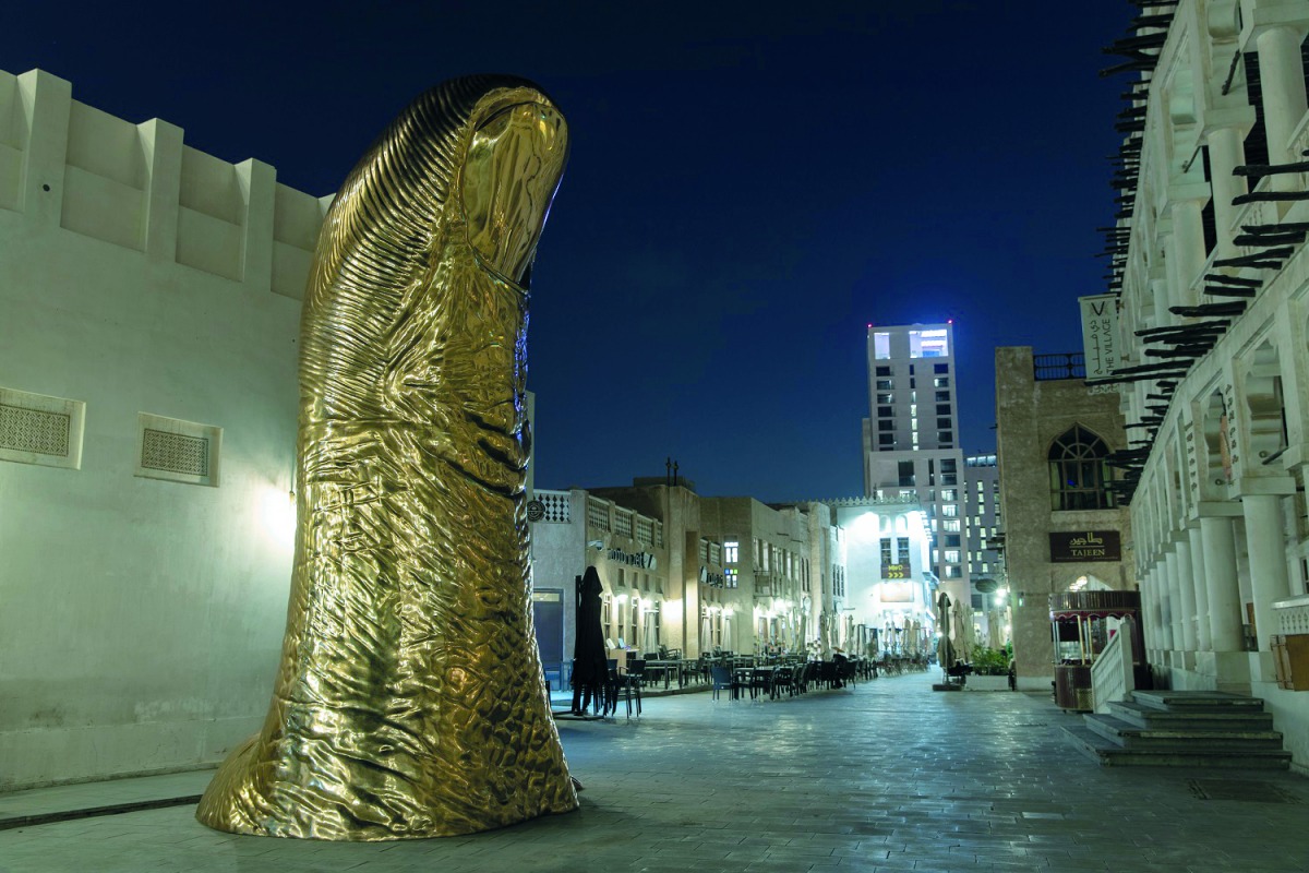 Le Pouce, a new public art piece by acclaimed French artist César Baldaccini in the shape of a giant thumb, has been installed in Souq Waqif.