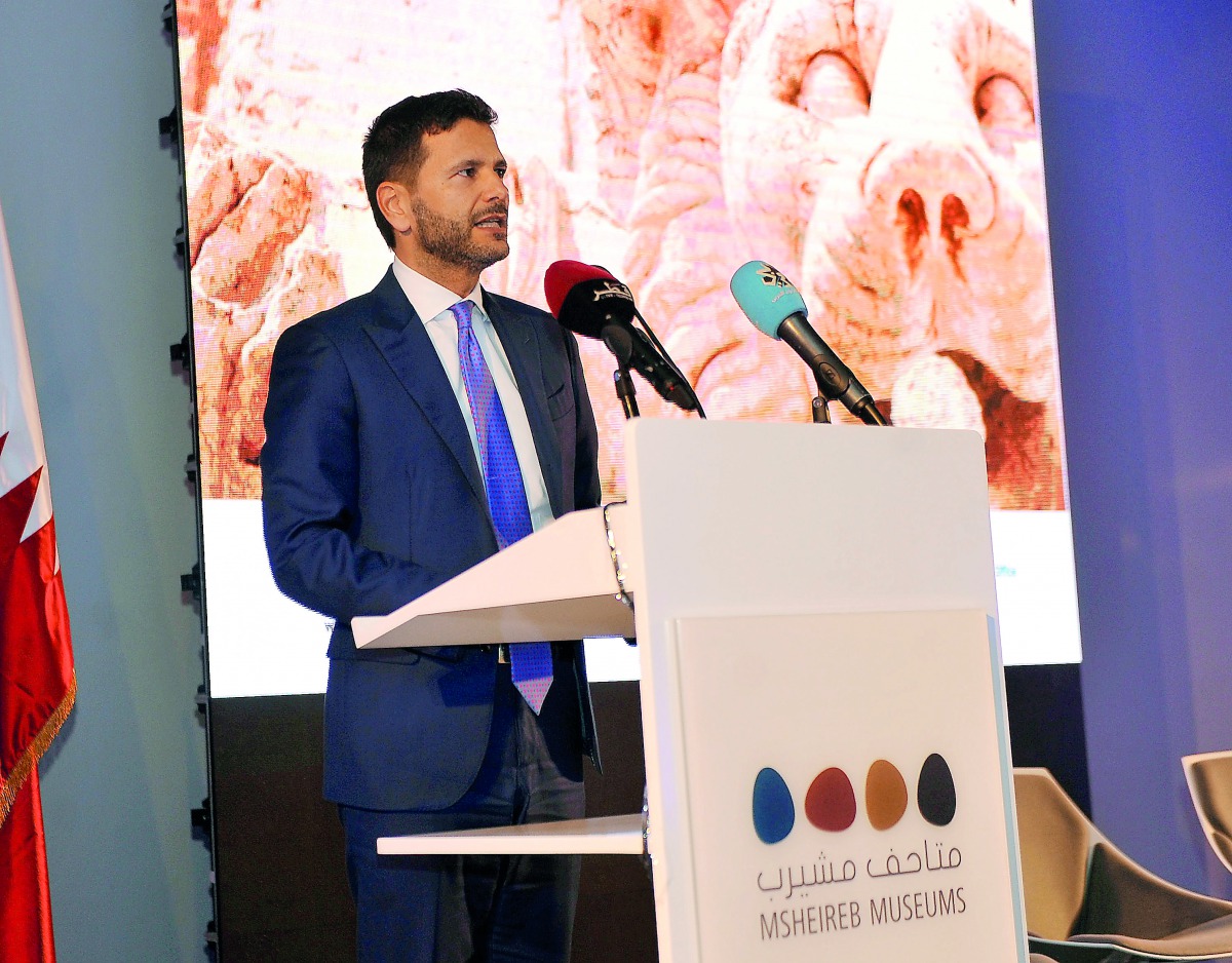 Pasquale Salzano, Ambassador of Italy to Qatar, addressing on the opening of ArcheoMed 3D Exhibition and Reviving Ancient heritage sites through Virtual reality launch at Msheireb Museums yesterday. Pic: Abdul Basit/The Peninsula
