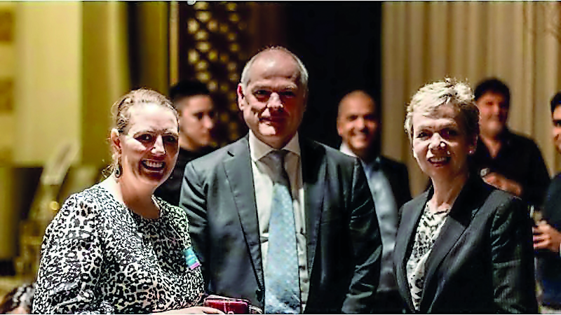 Commercial Bank COO, Dr Leonie Lethbridge (centre), with guests during the Business Leaders Dinner. 