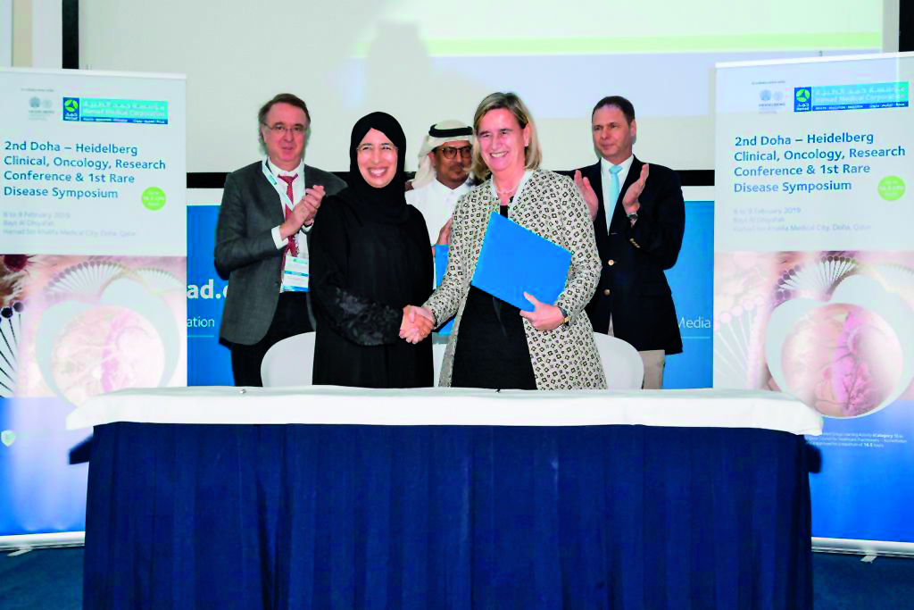 Minister of Public Health H E Dr Hanan Mohamed Al Kuwari with Professor Dr Annette Grüters-Kieslich, the Chief Medical Director and Chairperson of the Board of Heidelberg University Hospital, during the agreement signing ceremony.