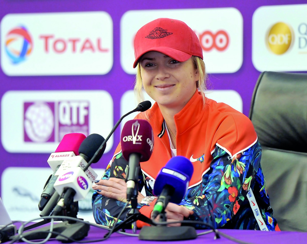 The Ukrainian World No.7 Elina Svitolina speaks during a press conference in Doha, yesterday. Picture: Abdul Basit/The Peninsula