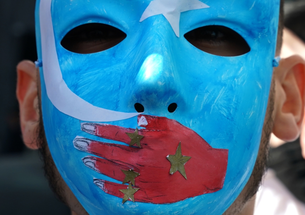 People protest at a Uyghur rally on February 5, 2019 in front of the US Mission to the United Nations, to encourage the State Department to fight for the freedom of the majority-Muslim Uighur population unjustly imprisoned in Chinese concentration camps. 
