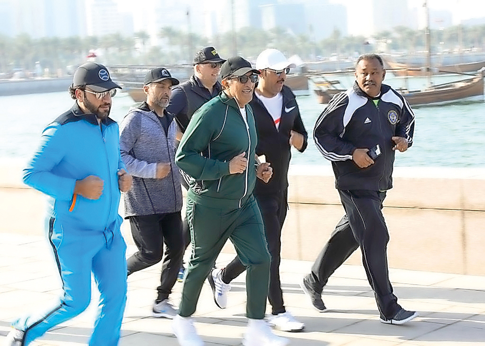 Sheikh Abdulla bin Mohammed bin Saud Al Thani, Chairman of Ooredoo, participating in National Sport Day activities.