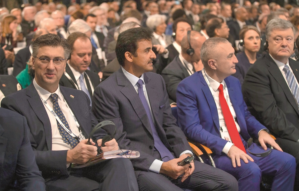 Amir H H Sheikh Tamim bin Hamad Al Thani during the second session of the Munich Security Conference's second day yesterday. 