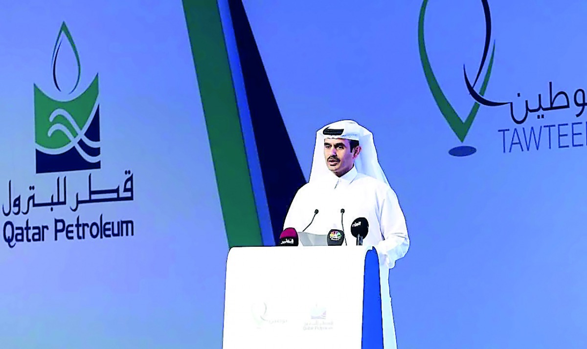 H E Saad bin Sherida Al Kaabi, Minister of State for Energy Affairs and the President and CEO of Qatar Petroleum, delivering a speech at the launch of  Tawteen programme, a Qatar Petroleum initiative to enhance localising supply chain in the energy indust