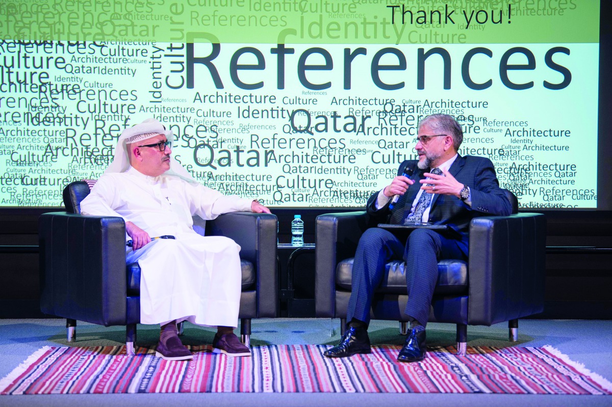 Ibrahim Mohamed Jaidah with Dr. Cherif Amor during the question and answer session at VCUarts Qatar.