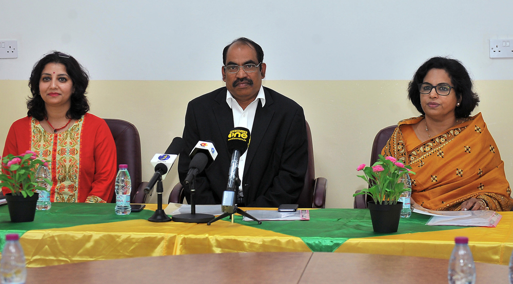 (From left) Seema Gulerai, Academic Coordinator of the School, Davis Edakulathur, Chairman of the School and Geetha Somasekharan, School Vice Principal, during a press conference about the evening shift classes held at the Olive School Al Thummama Campus 